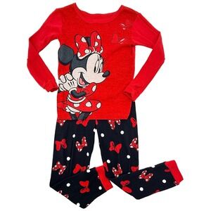 Disney Minnie Mouse Pajama Set Girls 5 6 Red 2 Piece Cotton Sleepwear